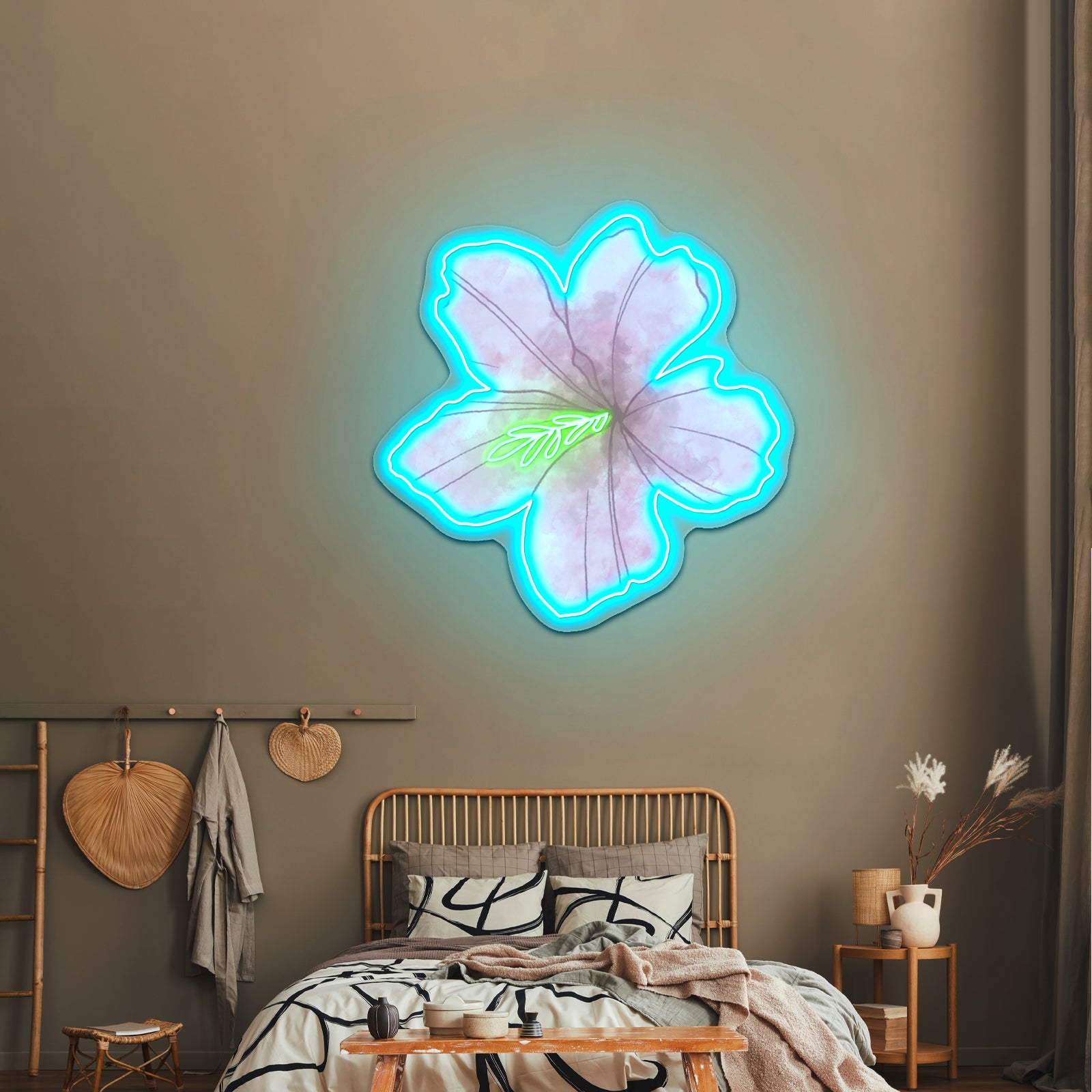 Pink Flower Watercolor Artwork Gym Neon Sign