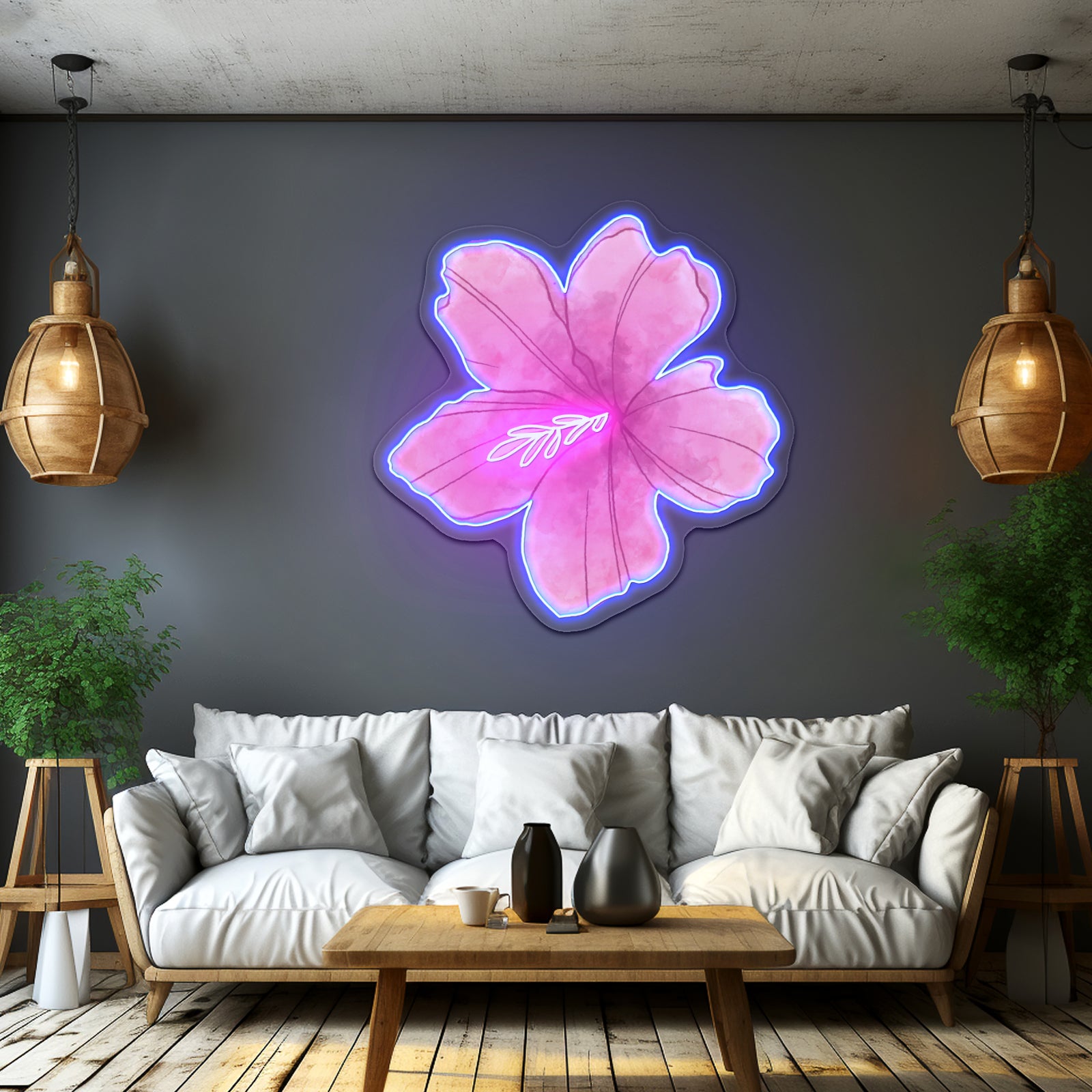 Pink Flower Watercolor Artwork Gym Neon Sign
