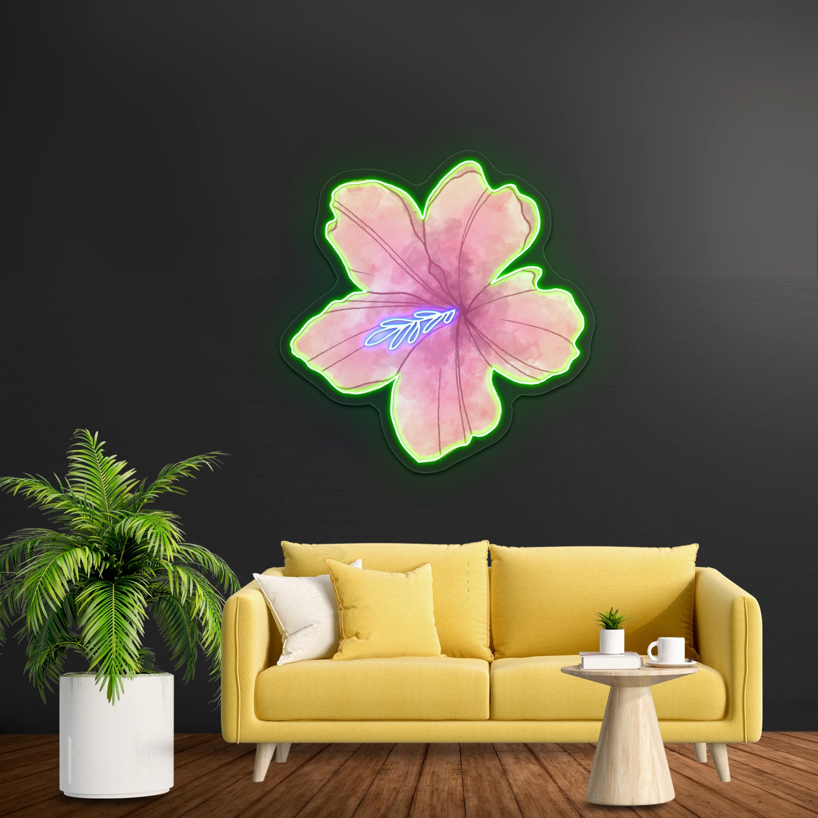 Pink Flower Watercolor Artwork Gym Neon Sign