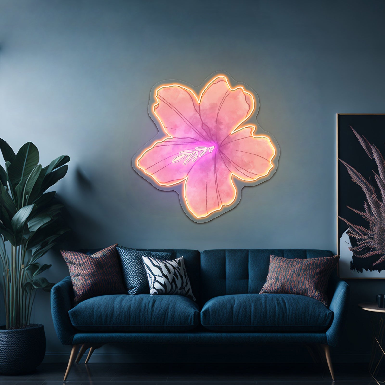 Pink Flower Watercolor Artwork Gym Neon Sign