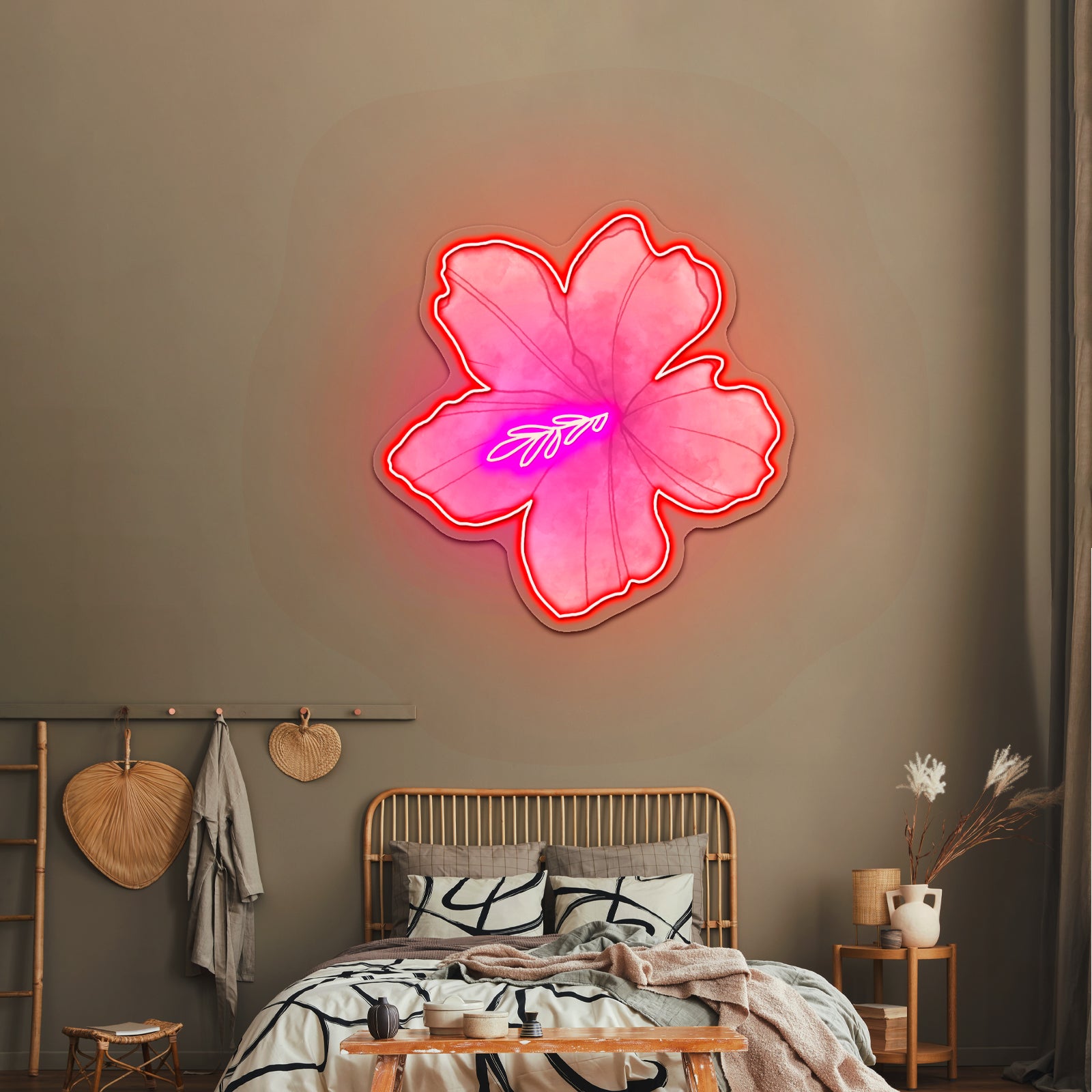 Pink Flower Watercolor Artwork Gym Neon Sign