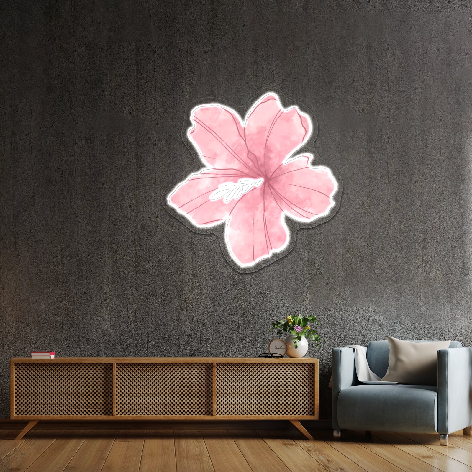 Pink Flower Watercolor Artwork Gym Neon Sign