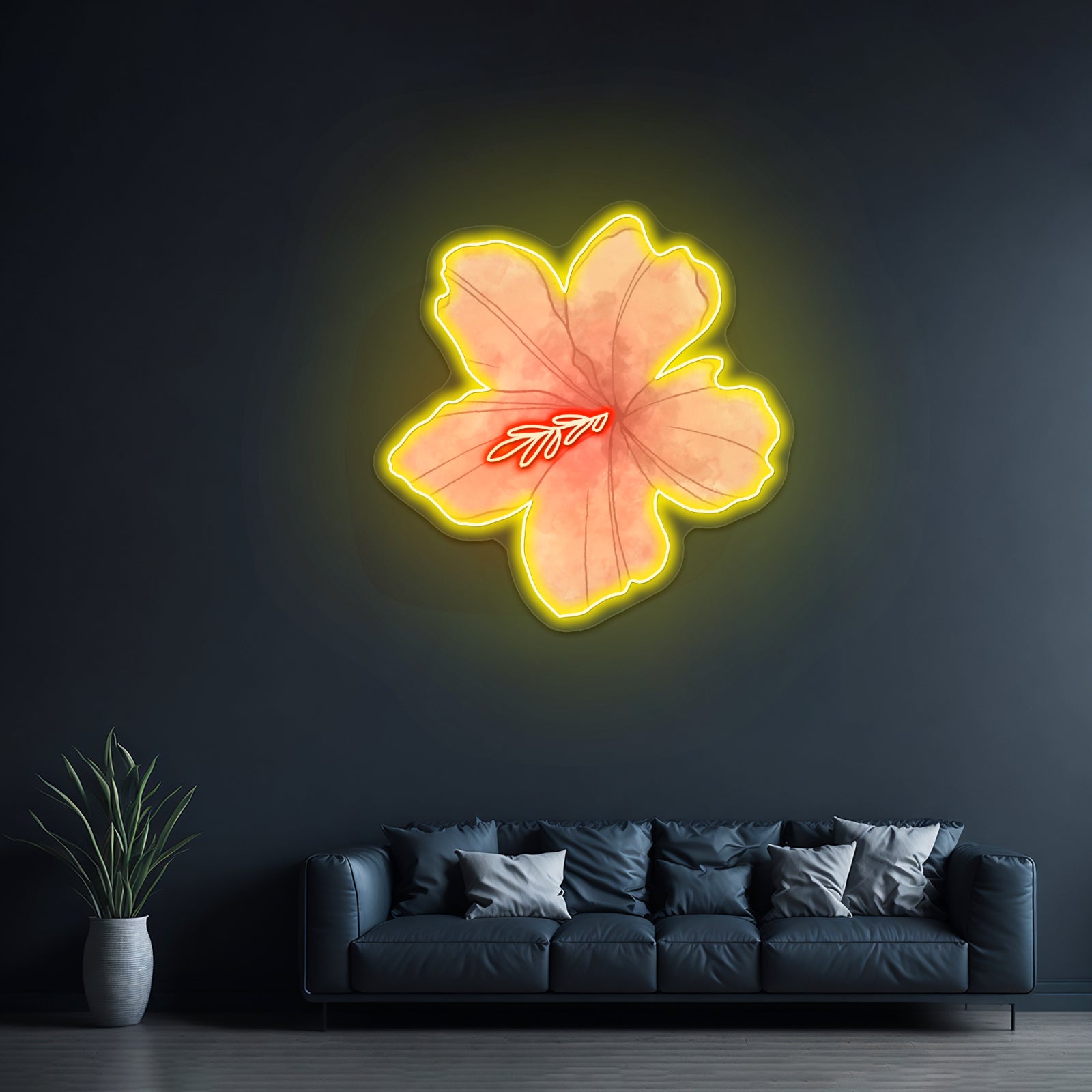 Pink Flower Watercolor Artwork Gym Neon Sign