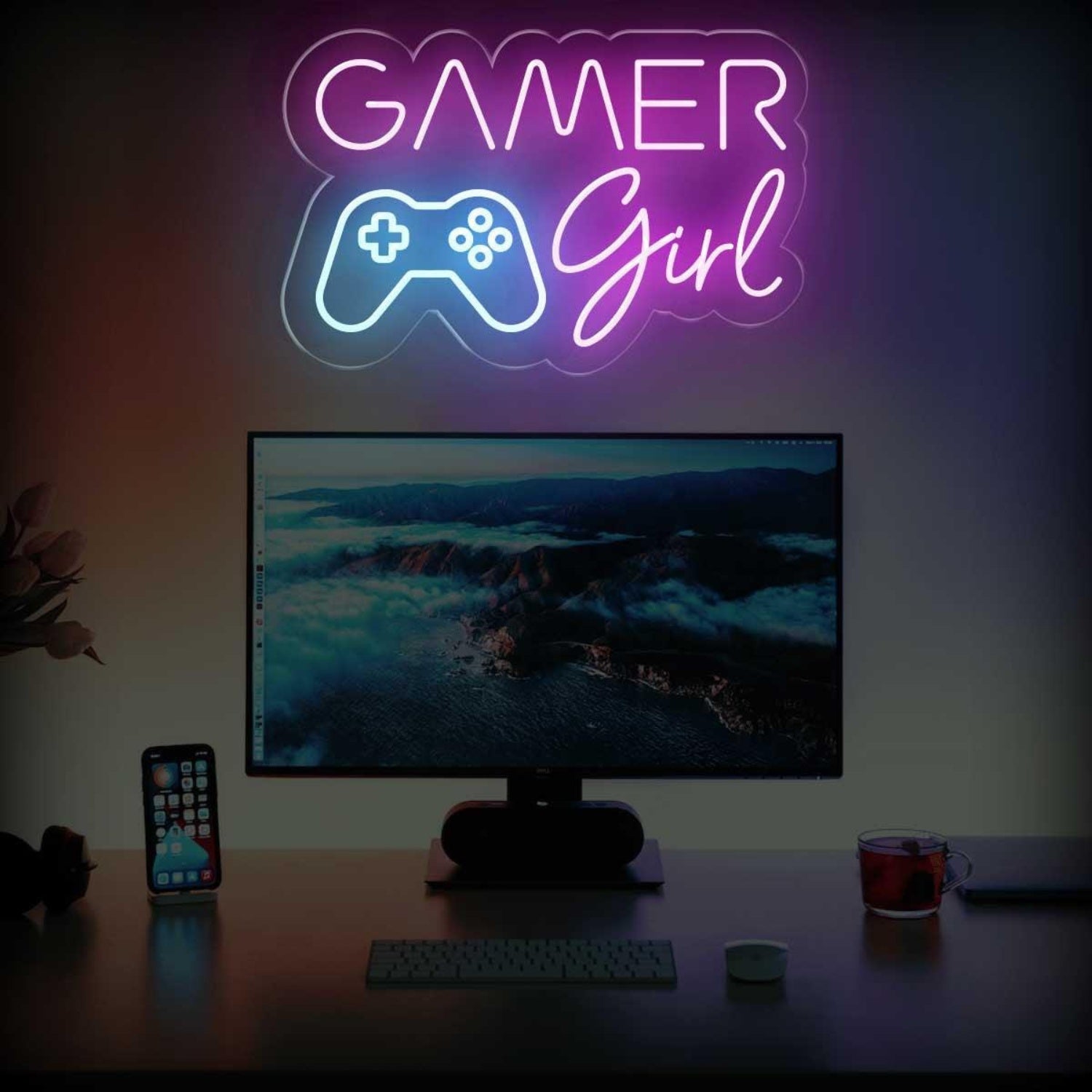 Pink Gamer Girl And Blue Controller Led Neon Sign For Gaming Room Decor | Shineneon