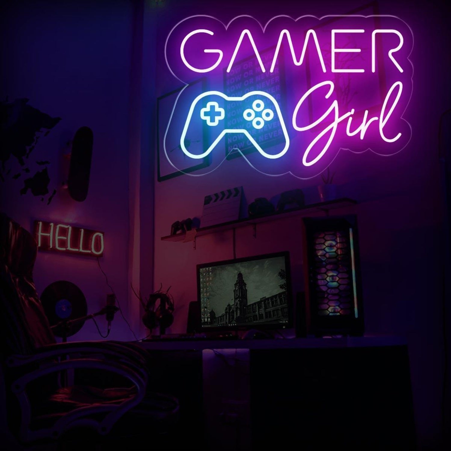 Pink Gamer Girl And Blue Controller Led Neon Sign For Gaming Room Decor | Shineneon