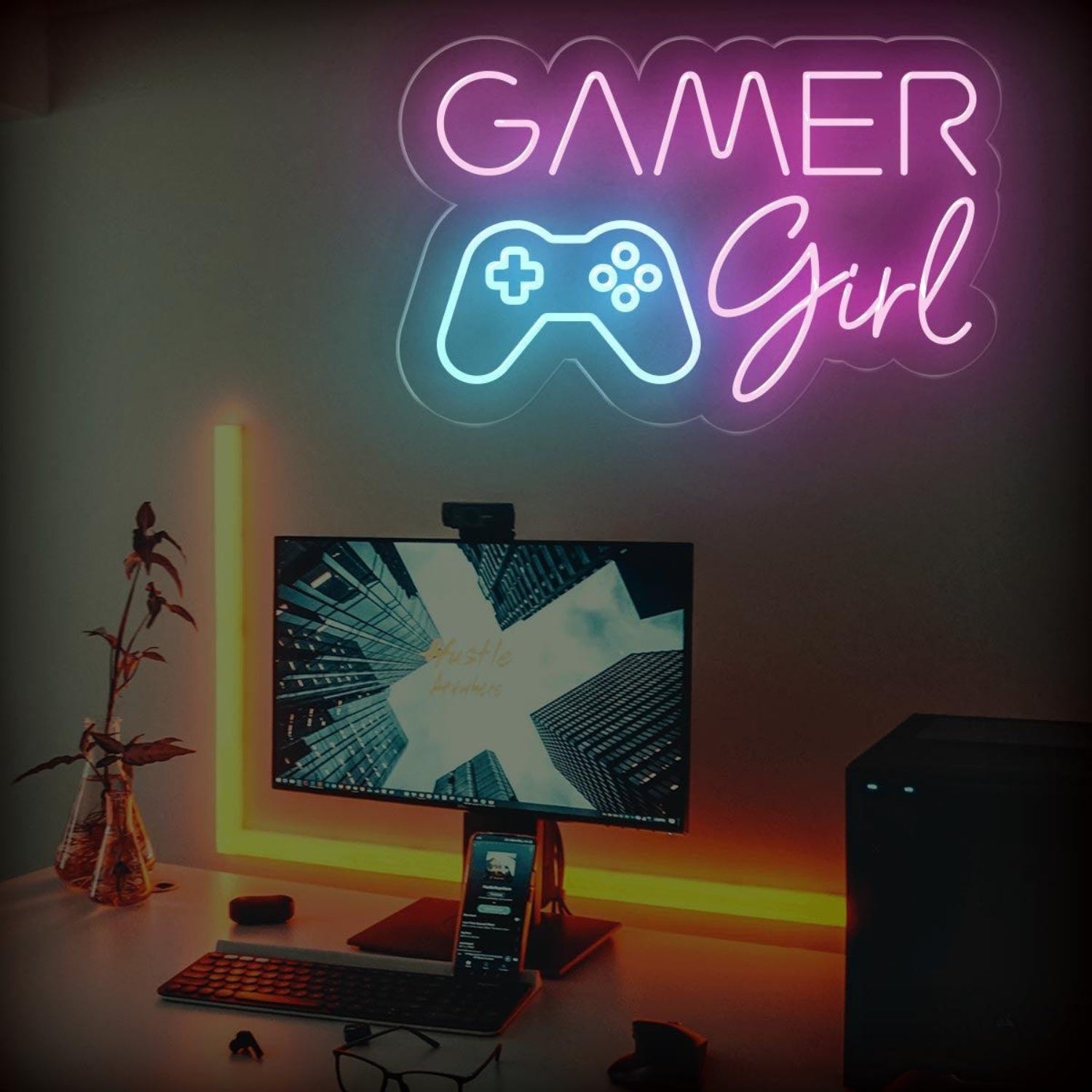 Pink Gamer Girl And Blue Controller Led Neon Sign For Gaming Room Decor | Shineneon