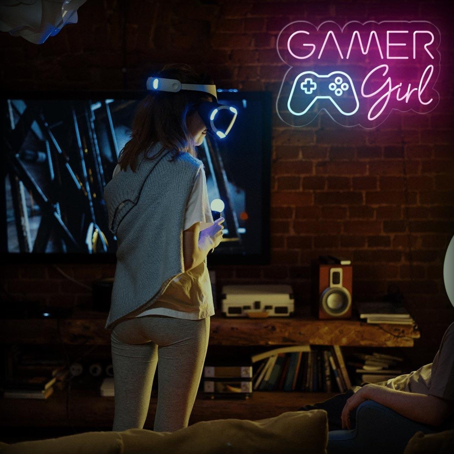 Pink Gamer Girl And Blue Controller Led Neon Sign For Gaming Room Decor | Shineneon