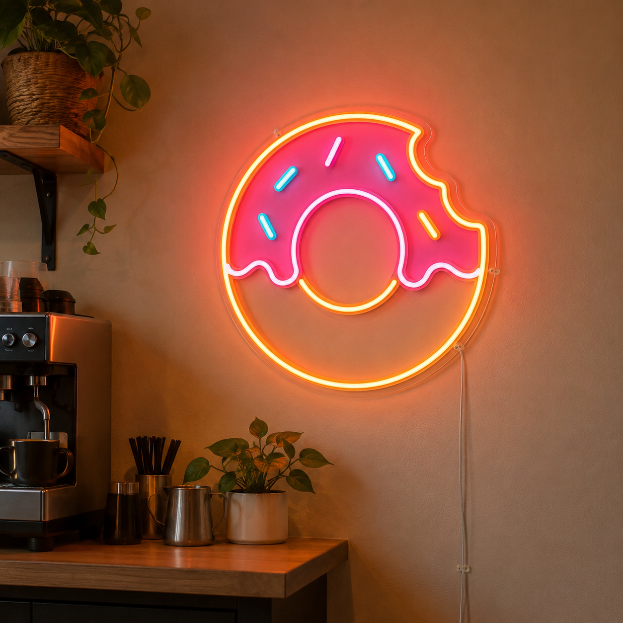 Pink Glazed Donut LED Neon Sign Sweet Wall Decor For Cafes, Bakeries And Dessert Shops - 03 Real Lifestyle Scene
