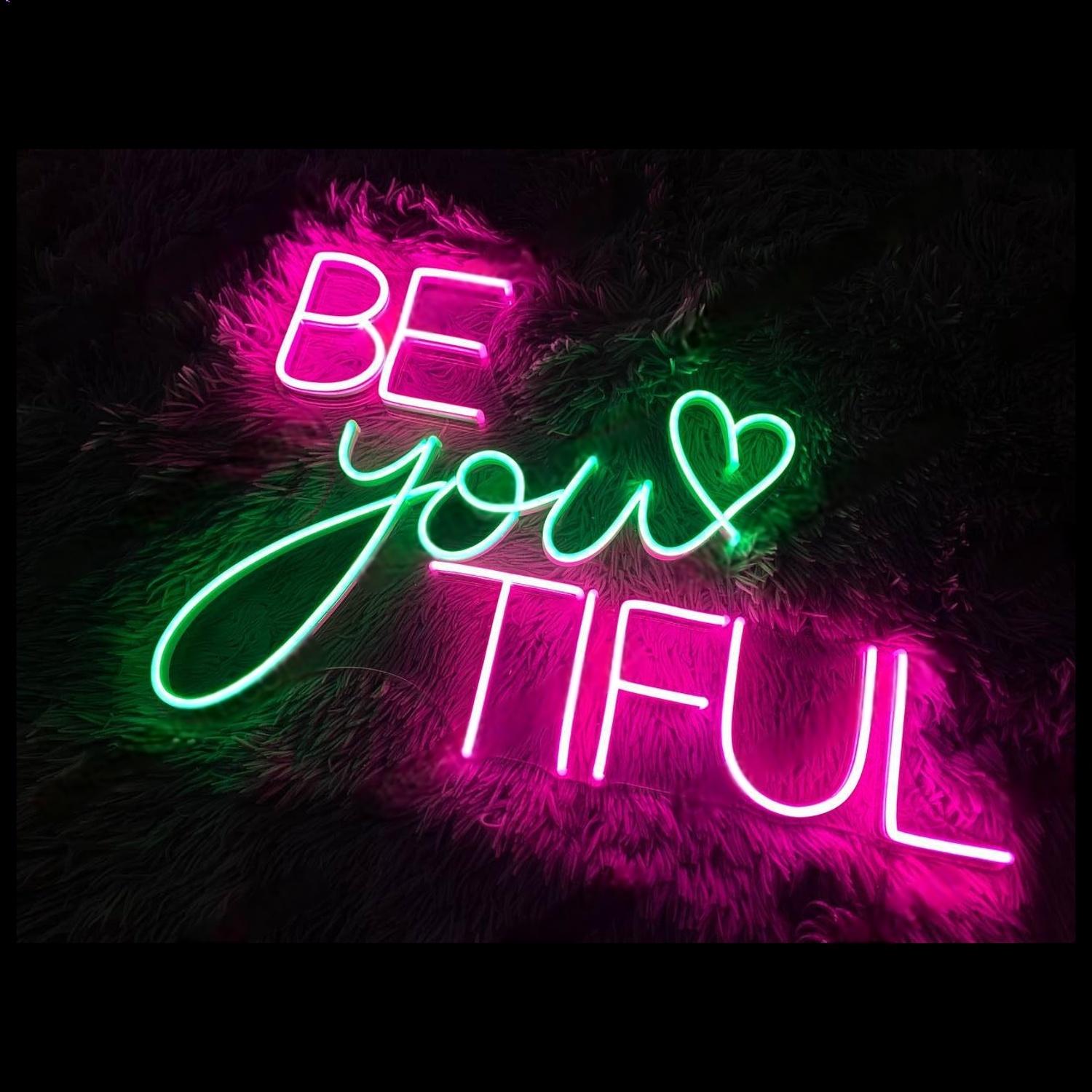 Pink Green Be You Tiful Led Neon Sign For Bedroom Decor | Shineneon