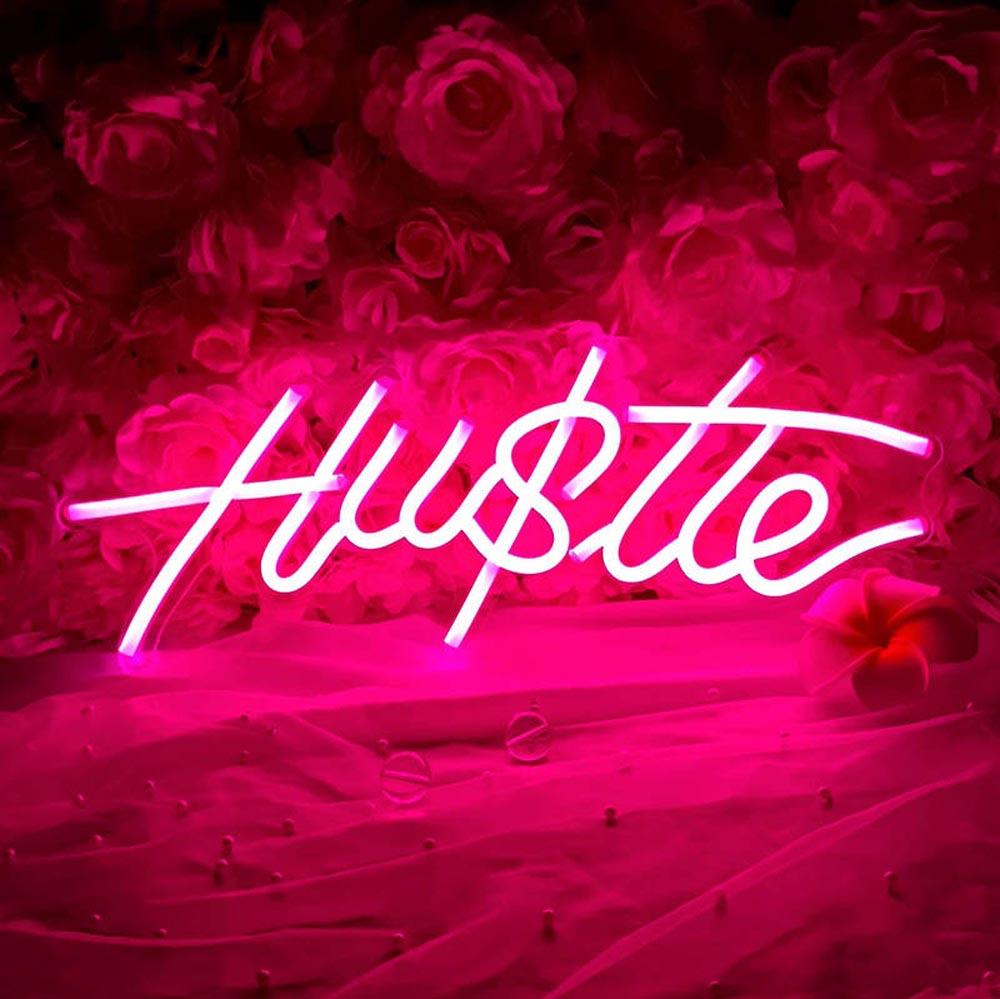 Pink Hustle Led Neon Sign With Rose Wall Decor | Shineneon