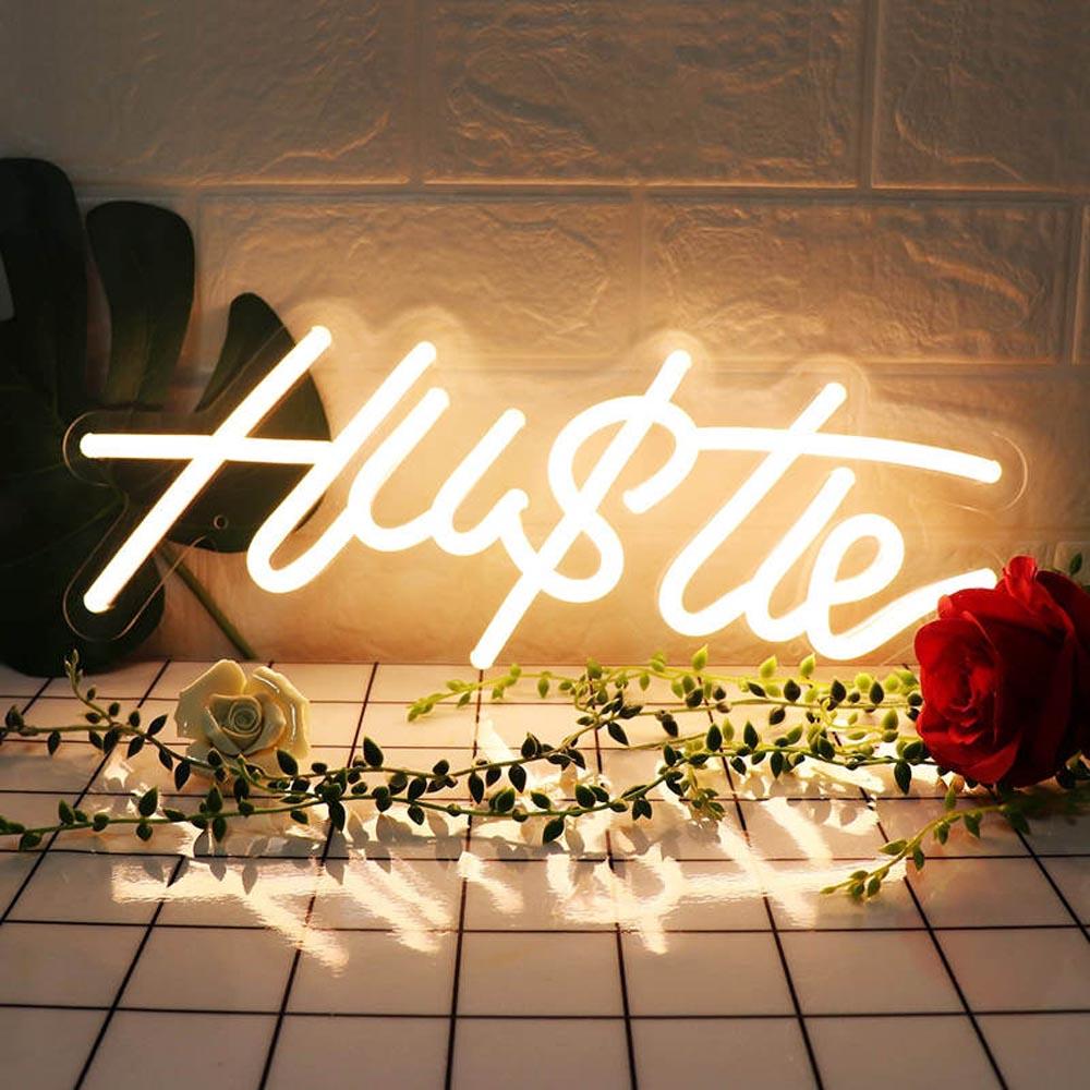 Pink Hustle Led Neon Sign With Rose Wall Decor | Shineneon