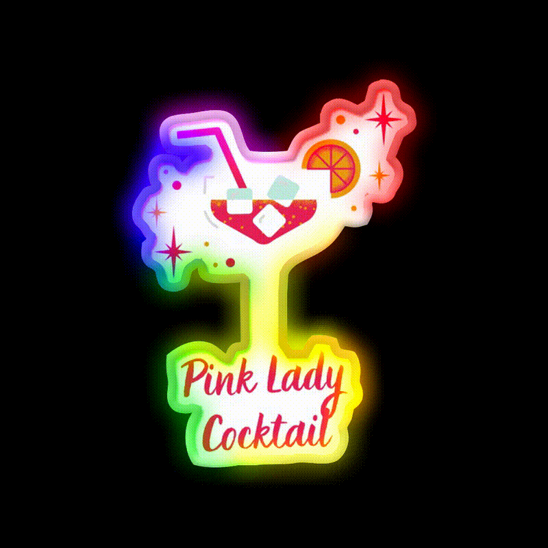 Pink Lady Cocktail Refreshing Cocktail Bar Decor Led Neon Sign Rgb Color - LED neon sign close-up detail