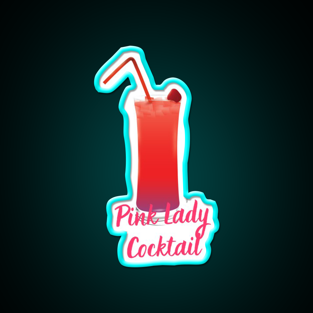 Pink Lady Cocktail Summer Cocktail Bar Decor Led Neon Sign Rgb Color - Size and dimension reference