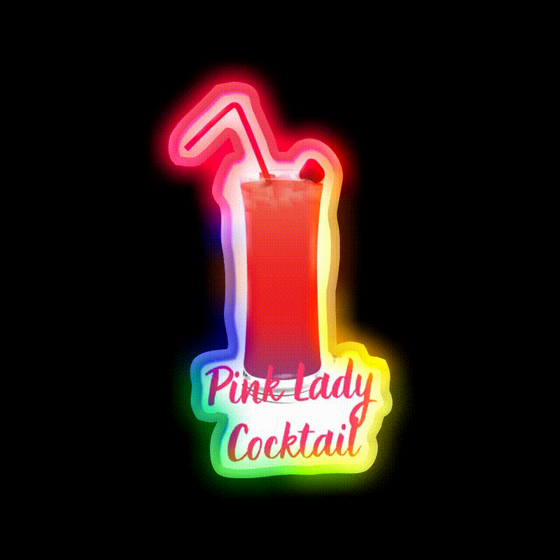 Pink Lady Cocktail Summer Cocktail Bar Decor Led Neon Sign Rgb Color - LED neon sign close-up detail