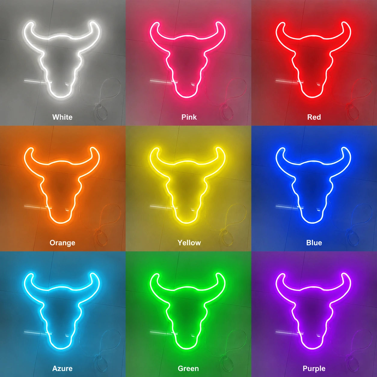 Pink Longhorn Head Neon Sign LED Neon Sign color grid