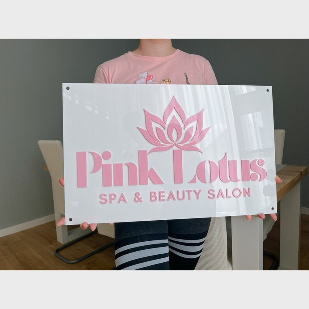 Pink Lotus Spa Salon Acrylic Business Logo Sign - Shineneon