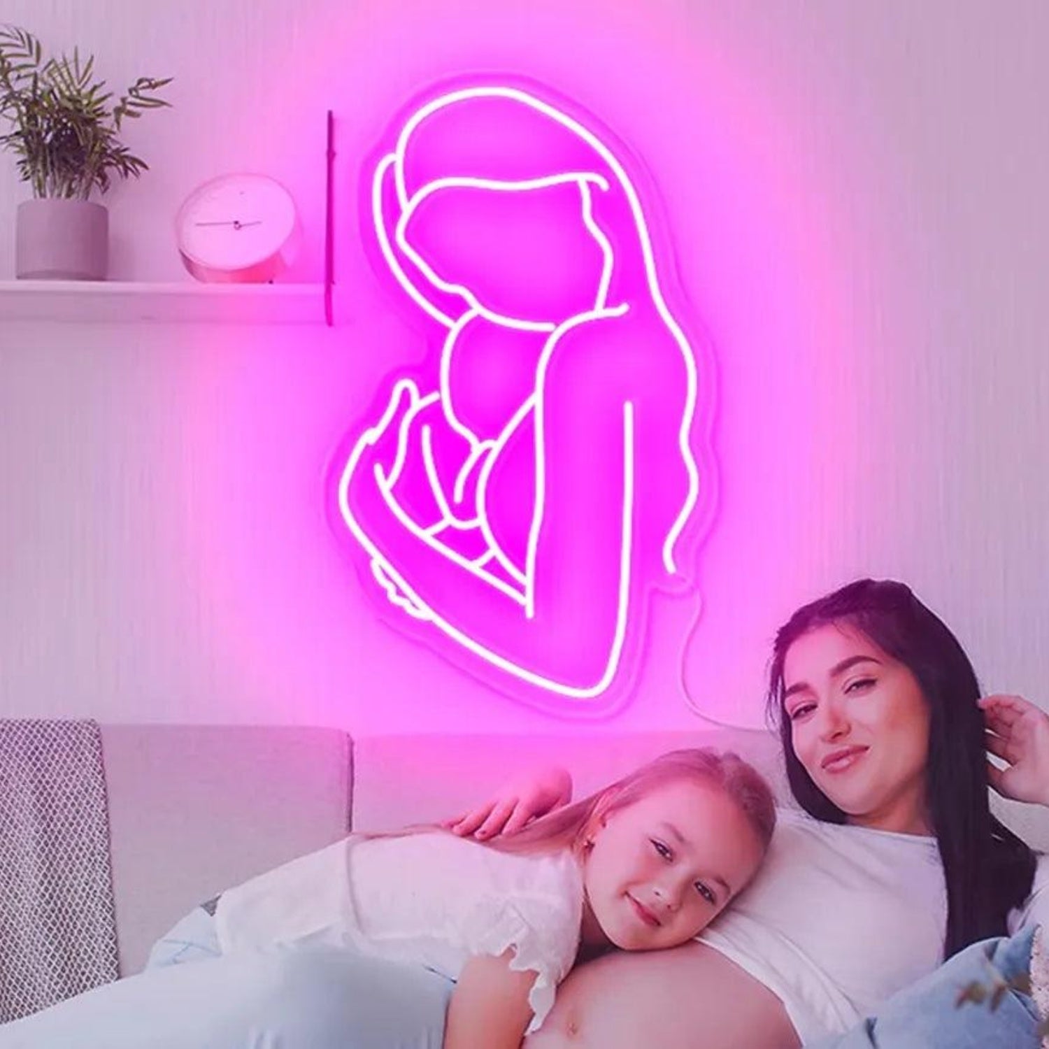 Pink Mother Holding Baby Led Neon Sign For Nursery Room | Shineneon