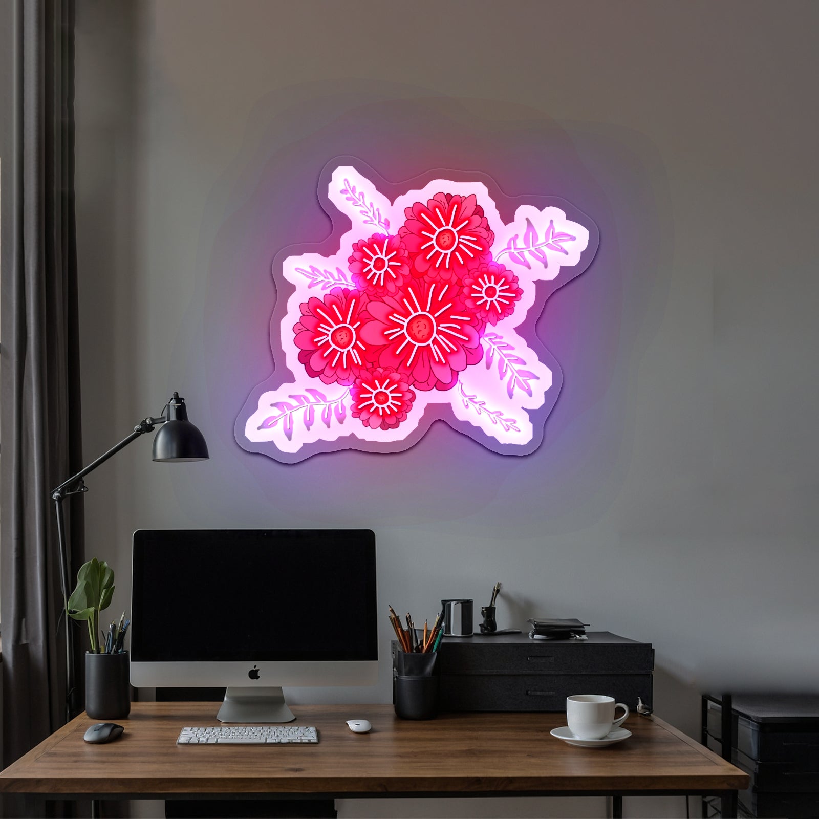 Pink Multicolor Floral Artwork Anime Neon Sign