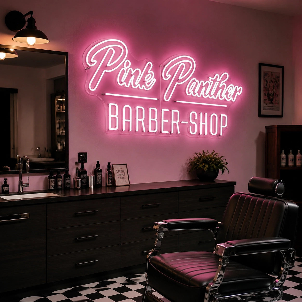 Pink Panther Barber Shop LED Neon Sign - 03 Real Lifestyle Scene