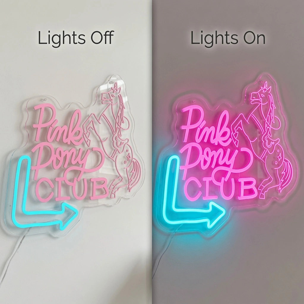 Pink Pony Club LED Neon Sign - 06 Day Night Comparison