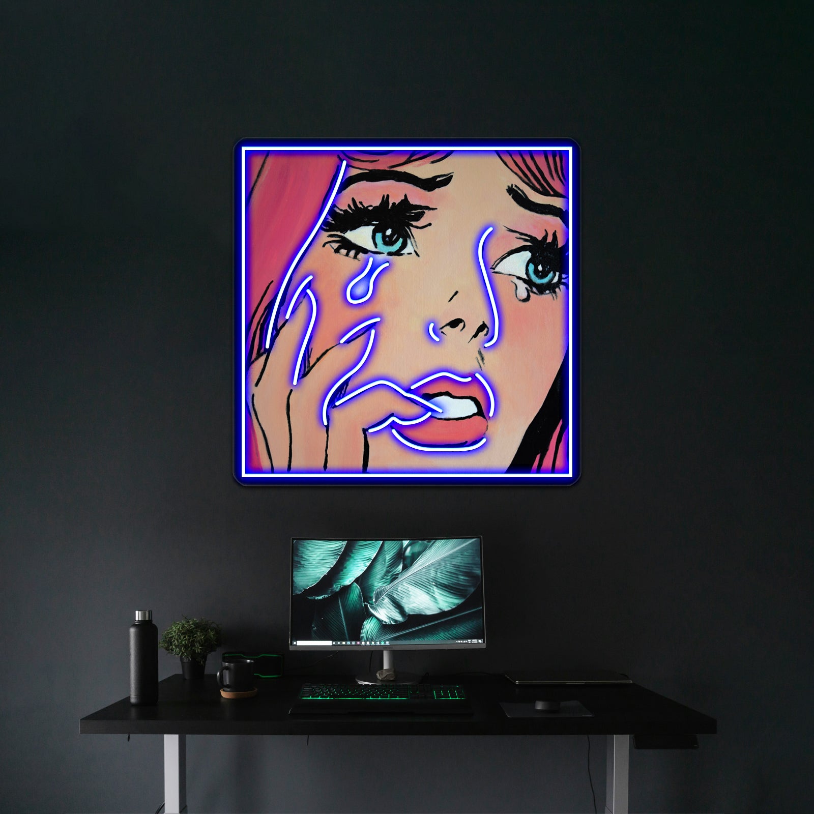 Pink Pop Art Crying Comic Girl Grief Artwork Led Neon Signs Custom | Shineneon