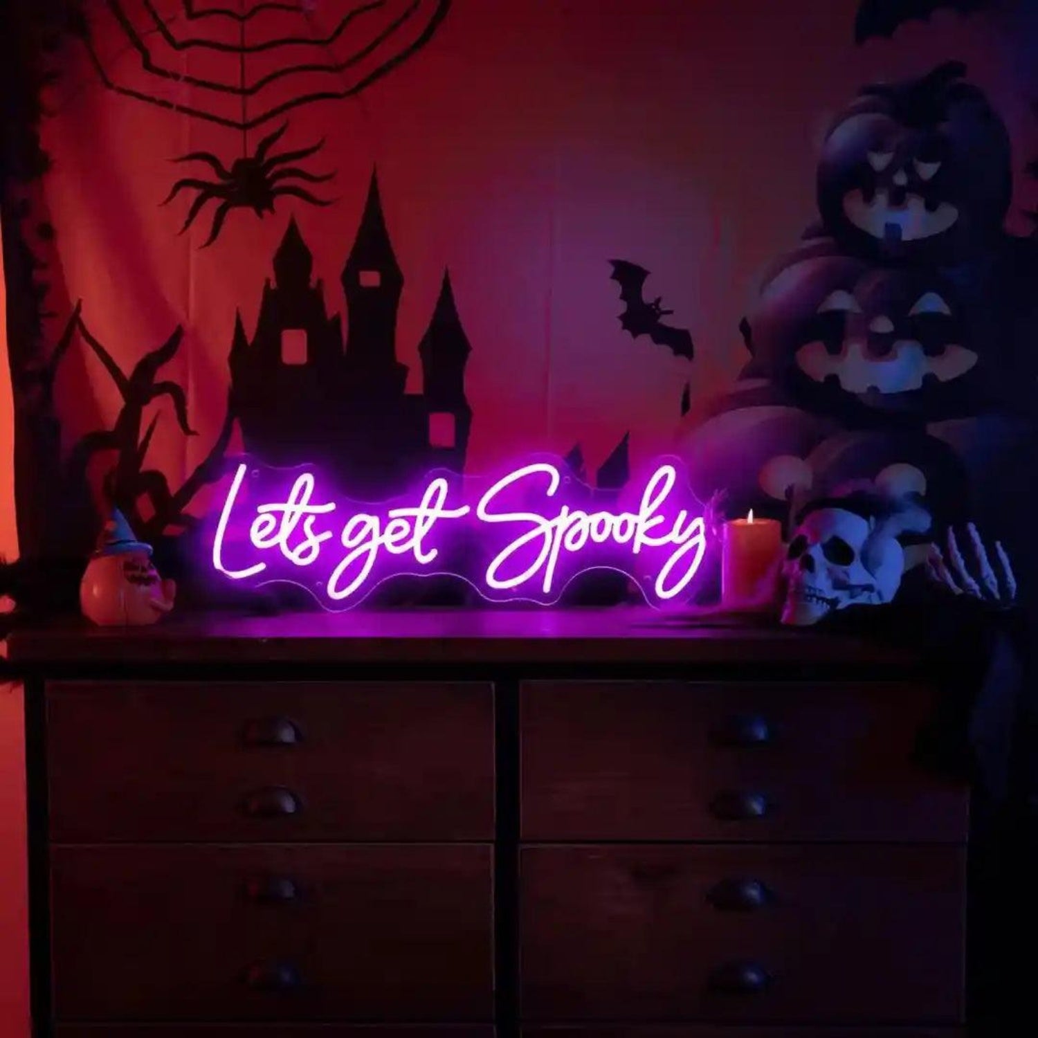 Pink-Purple Glow Lets Get Spooky LED Neon Sign for Halloween Indoor Decor | Shineneon