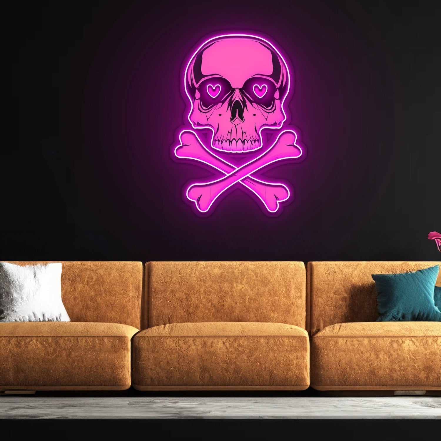 Pink Skull With Bones Led Neon Sign X Acrylic Artwork - Shineneon