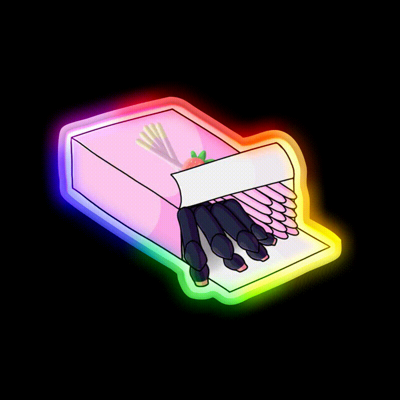 Pink Toe Tarantula Hiding As Pocky Sticks Snack Food Led Neon Sign Rgb Color - LED neon sign close-up detail