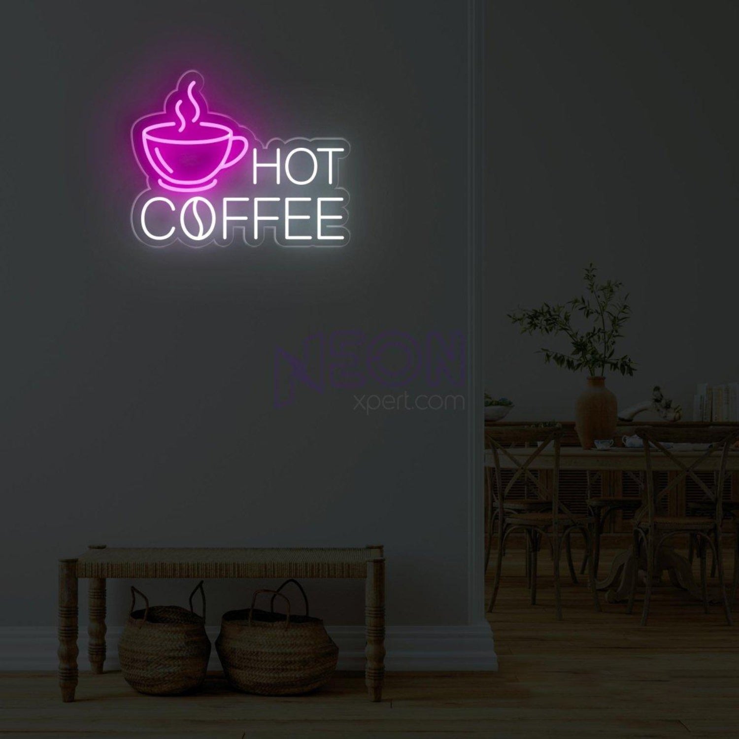 Pink White Hot Coffee Led Neon Sign With Cup Design For Cafe Home Bar Decor | Shineneon