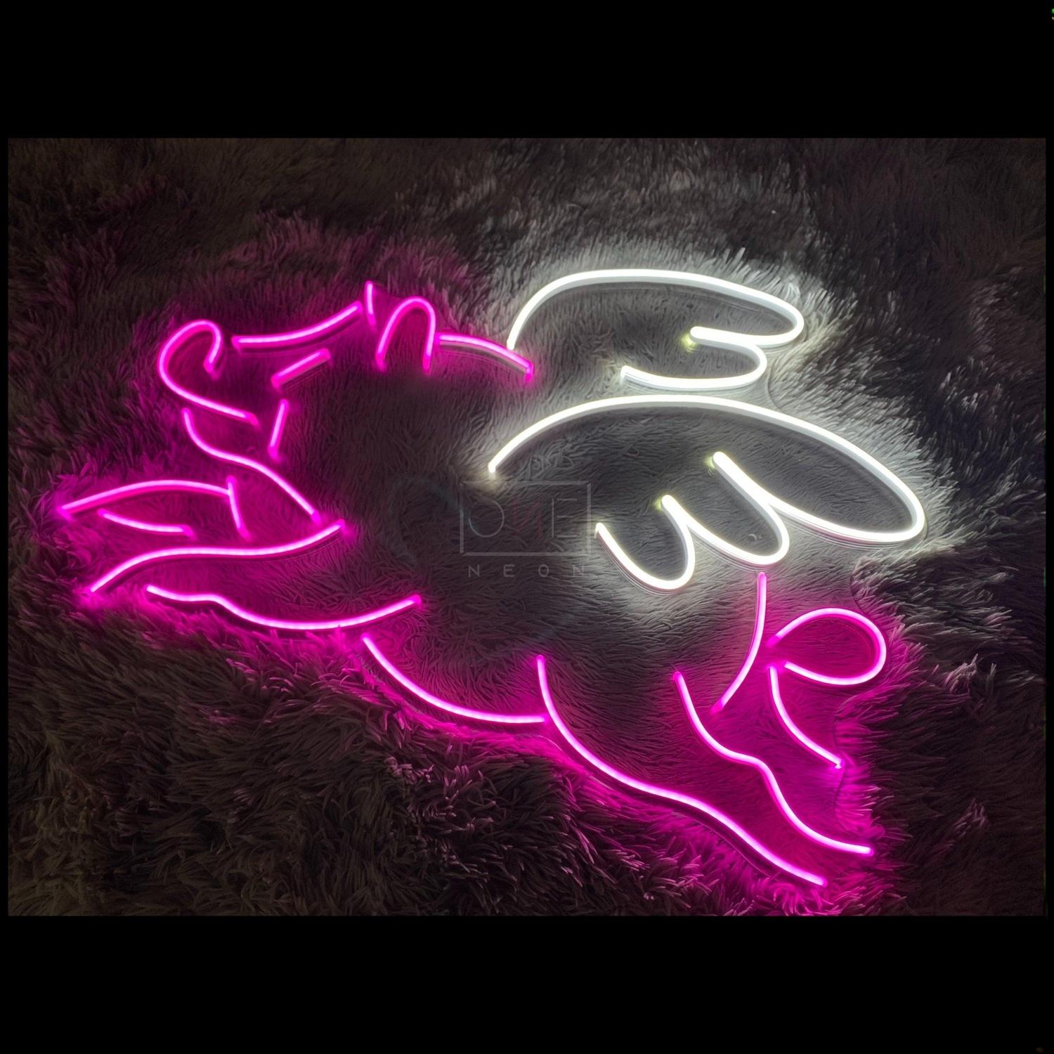 Pink-White Winged Flame Led Neon Sign For Bedroom Studio Decor | Shineneon
