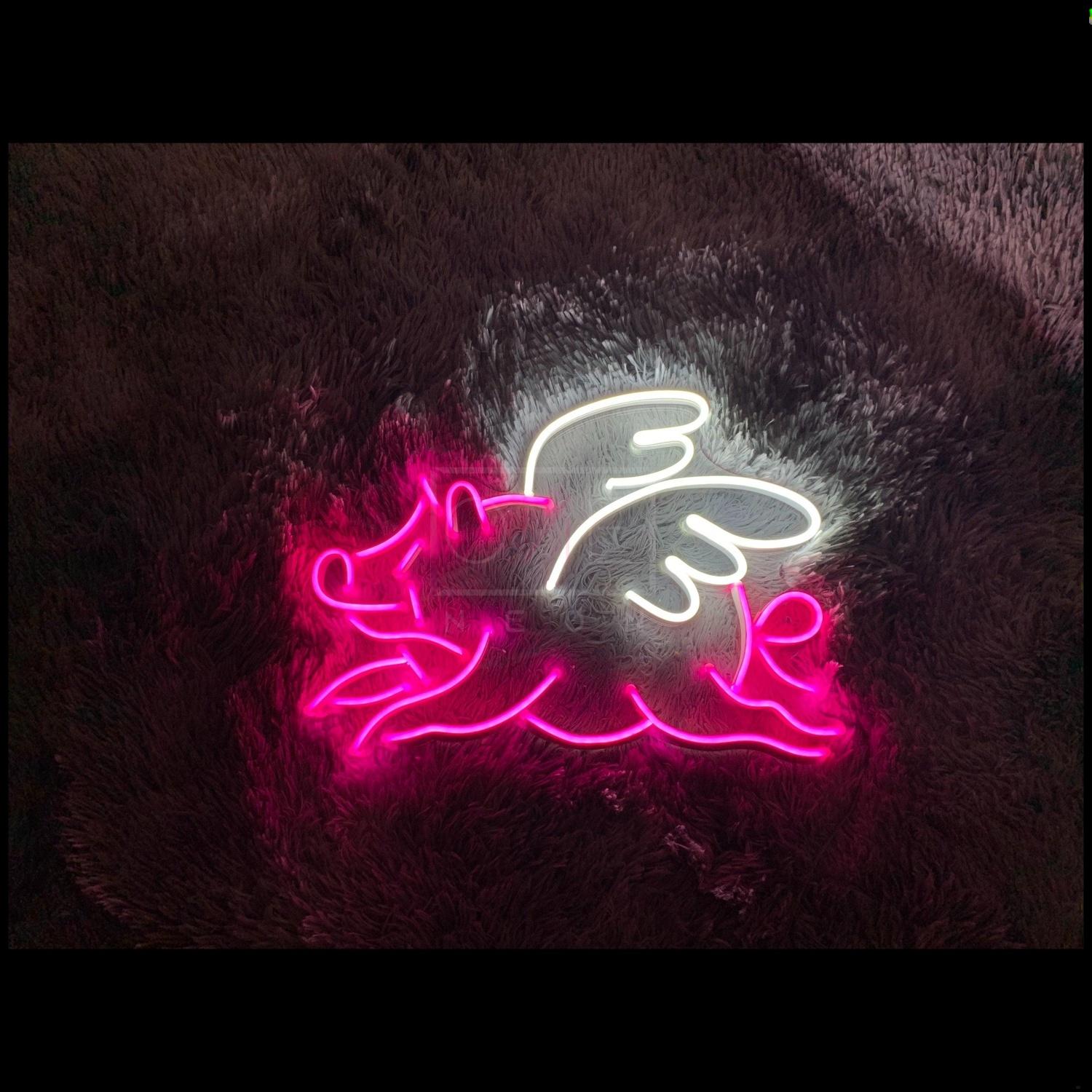 Pink-White Winged Flame Led Neon Sign For Bedroom Studio Decor | Shineneon