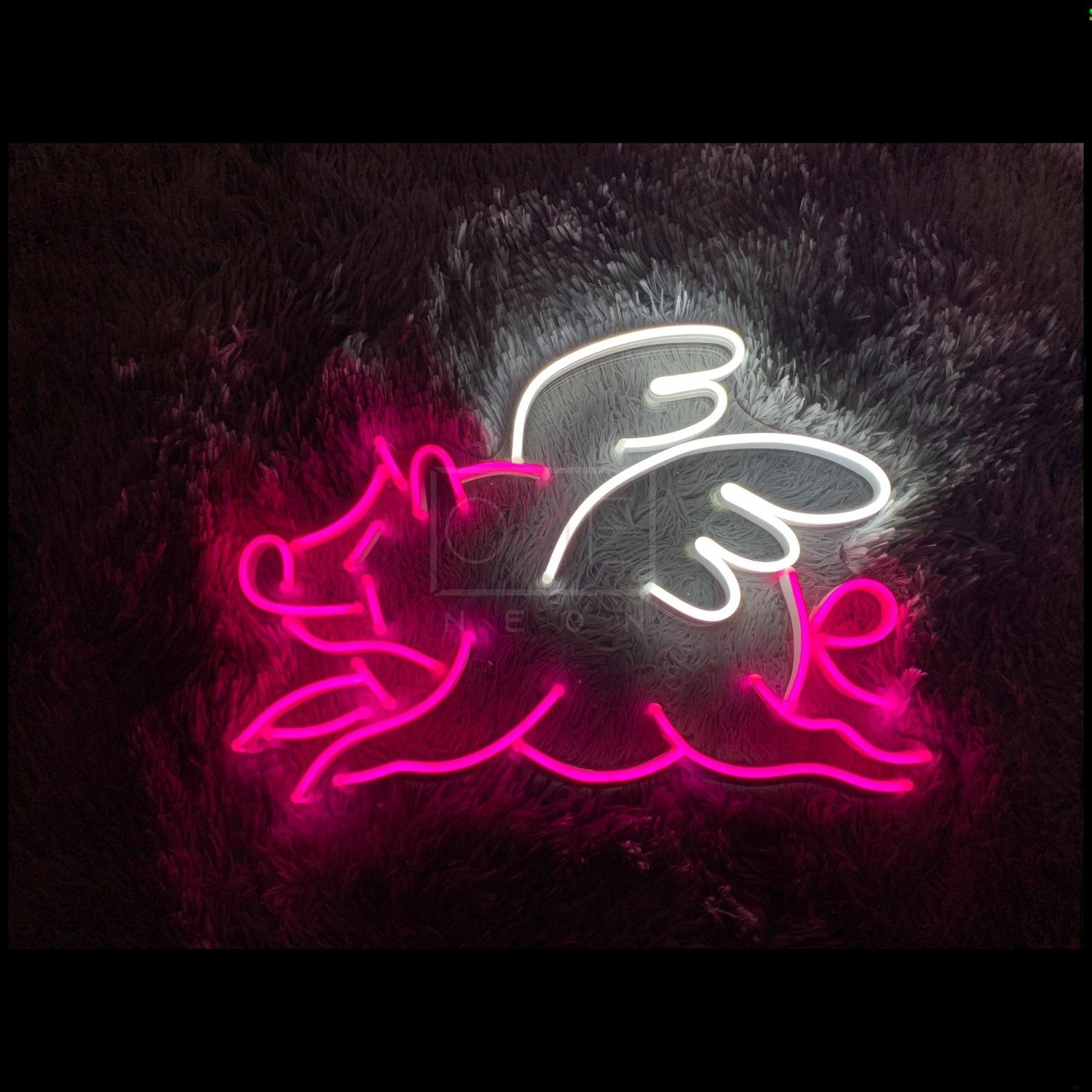 Pink-White Winged Flame Led Neon Sign For Bedroom Studio Decor | Shineneon