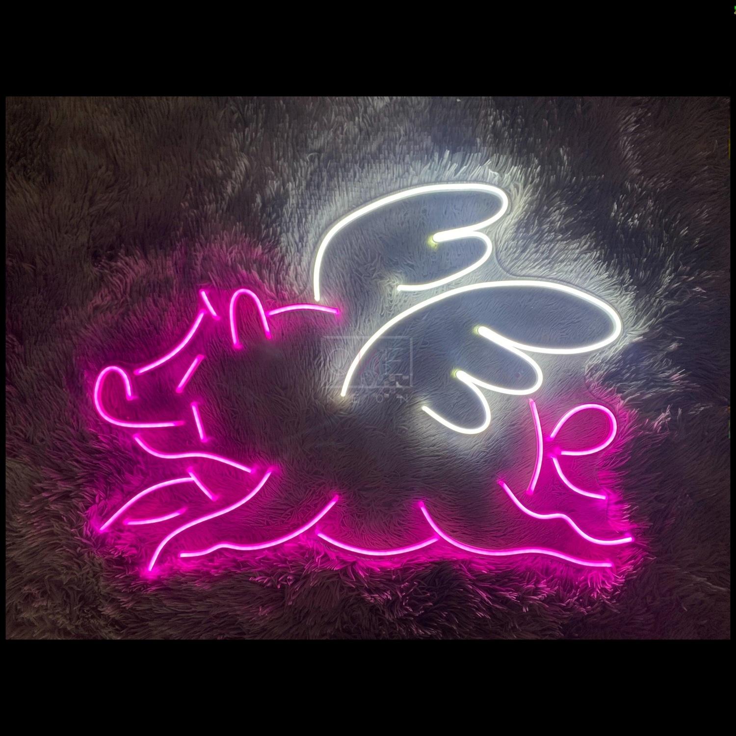 Pink-White Winged Flame Led Neon Sign For Bedroom Studio Decor | Shineneon