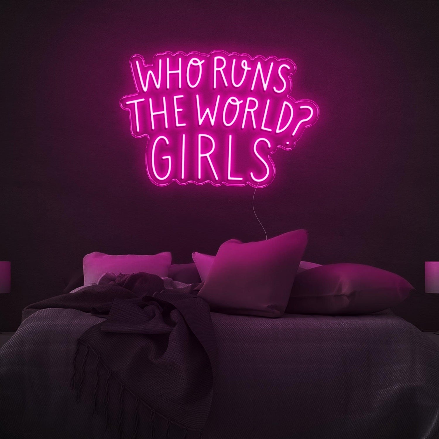 Pink Who Runs The World Girls Led Neon Sign Bedroom Wall Art | Shineneon