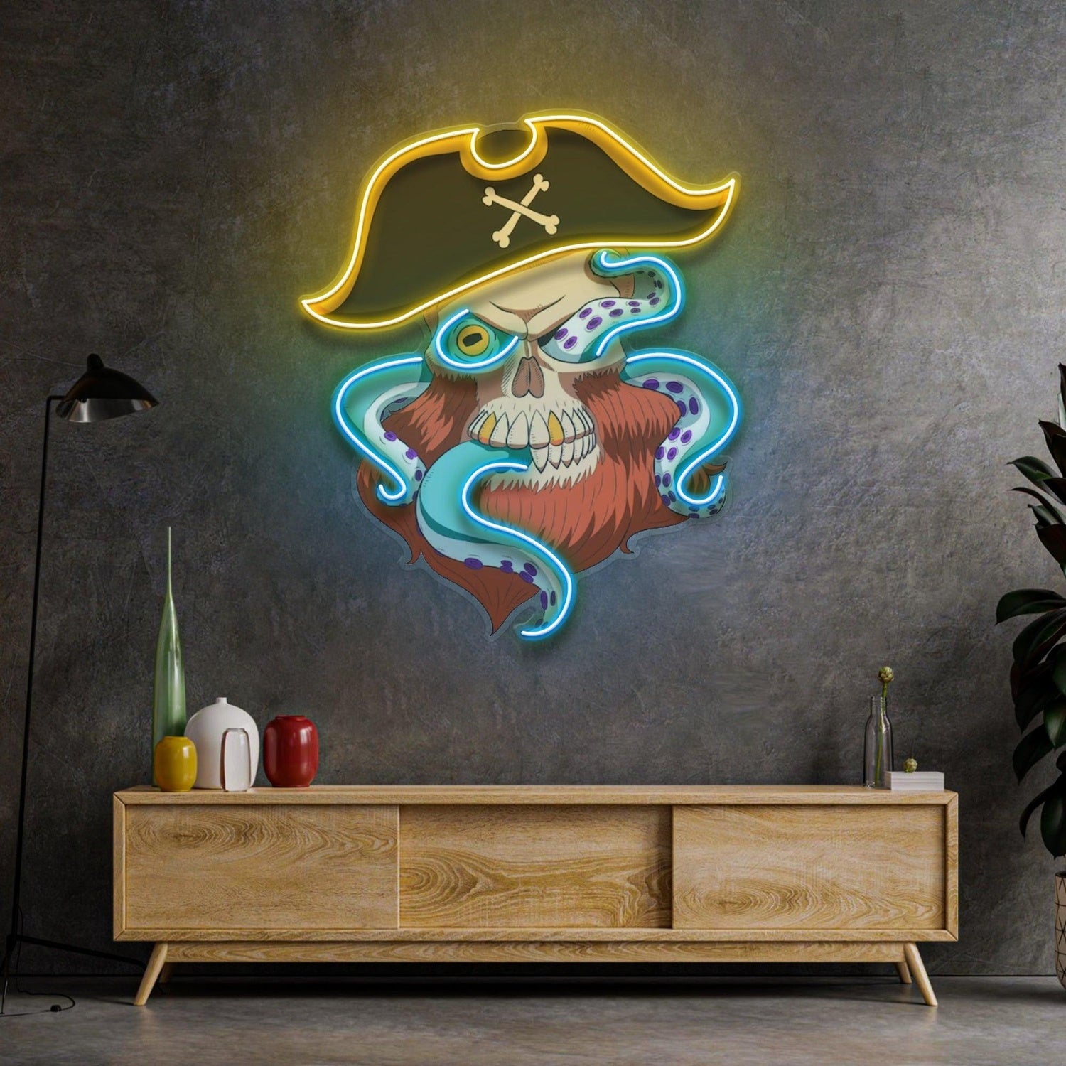 Pirate Captain Skull With Octopus Uv Printed Led Neon Sign For Themed Home Decor | Shineneon