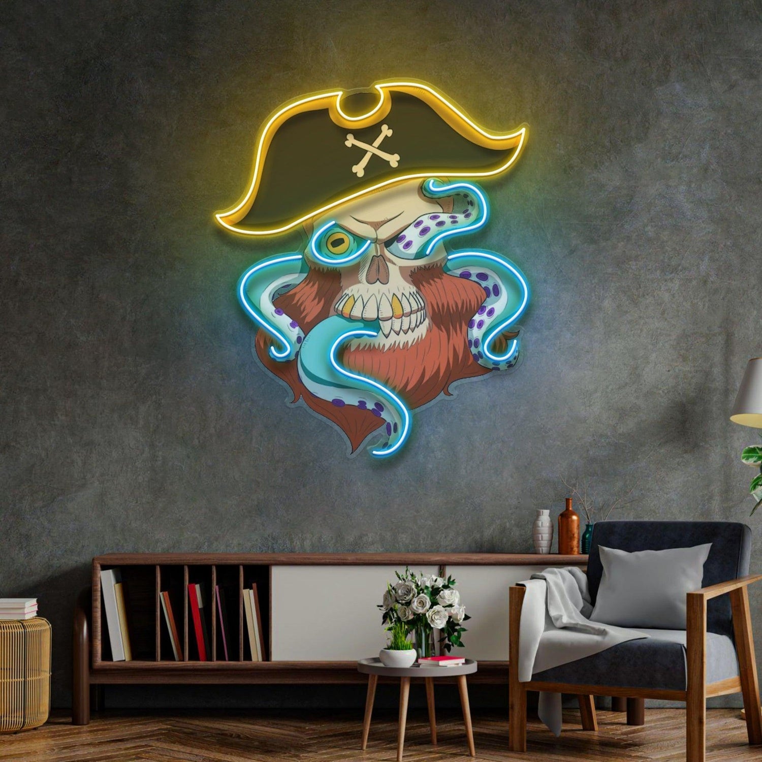 Pirate Captain Skull With Octopus Uv Printed Led Neon Sign For Themed Home Decor | Shineneon