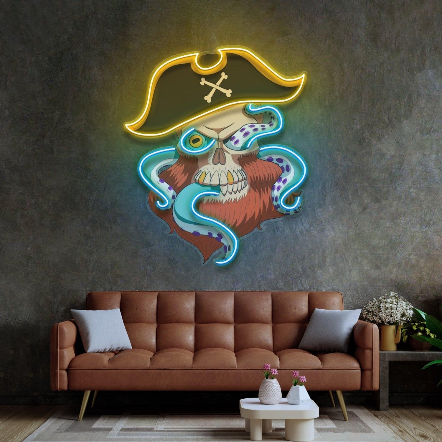 Pirate Captain Skull With Octopus Uv Printed Led Neon Sign For Themed Home Decor | Shineneon