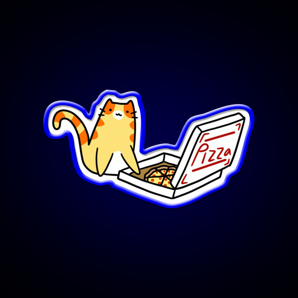 Pizza Box Tabby Cat Fast Food Led Neon Sign For Burger Place Rgb Color