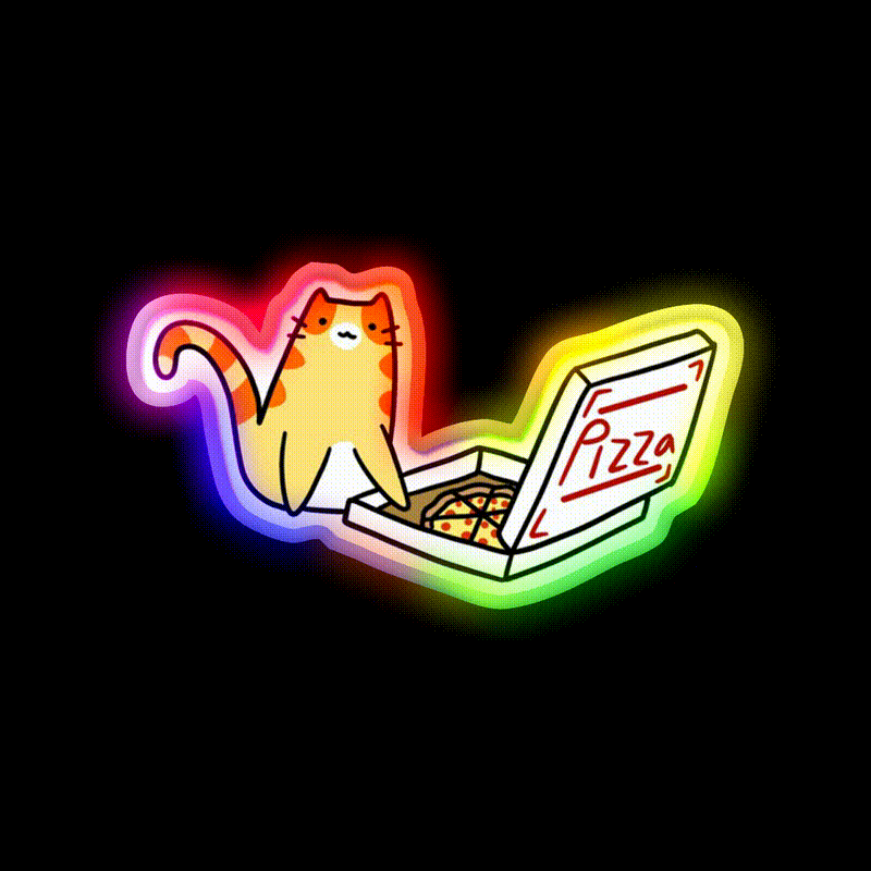 Pizza Box Tabby Cat Fast Food Led Neon Sign For Burger Place Rgb Color