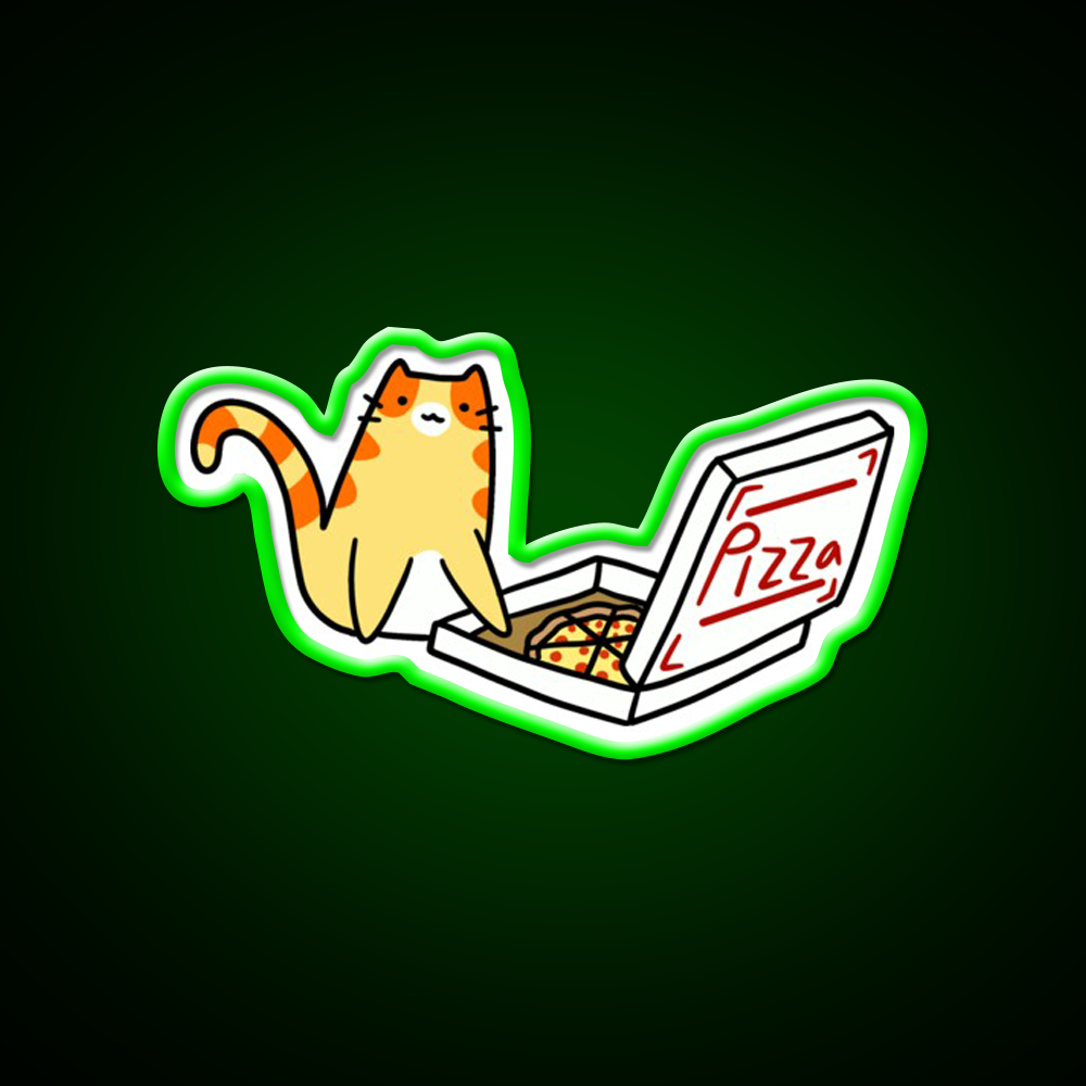 Pizza Box Tabby Cat Fast Food Led Neon Sign For Burger Place Rgb Color