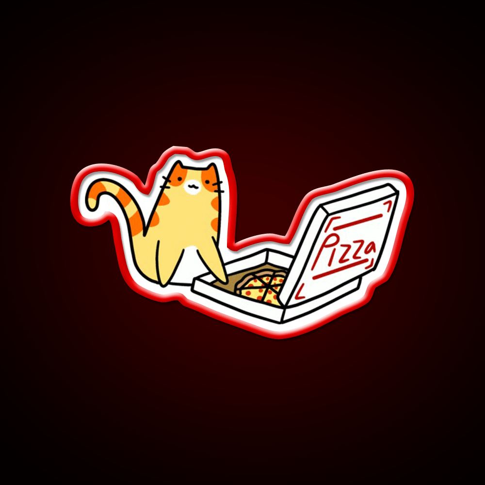 Pizza Box Tabby Cat Fast Food Led Neon Sign For Burger Place Rgb Color - Shineneon
