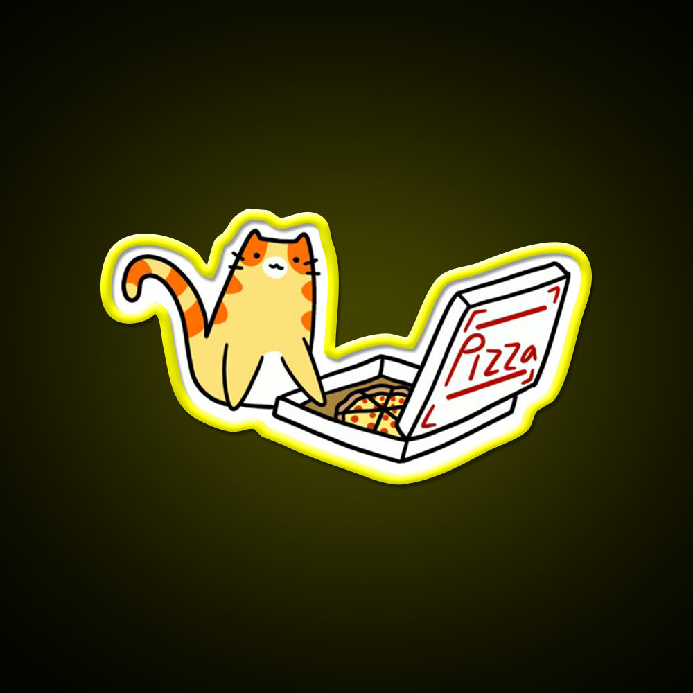 Pizza Box Tabby Cat Fast Food Led Neon Sign For Burger Place Rgb Color