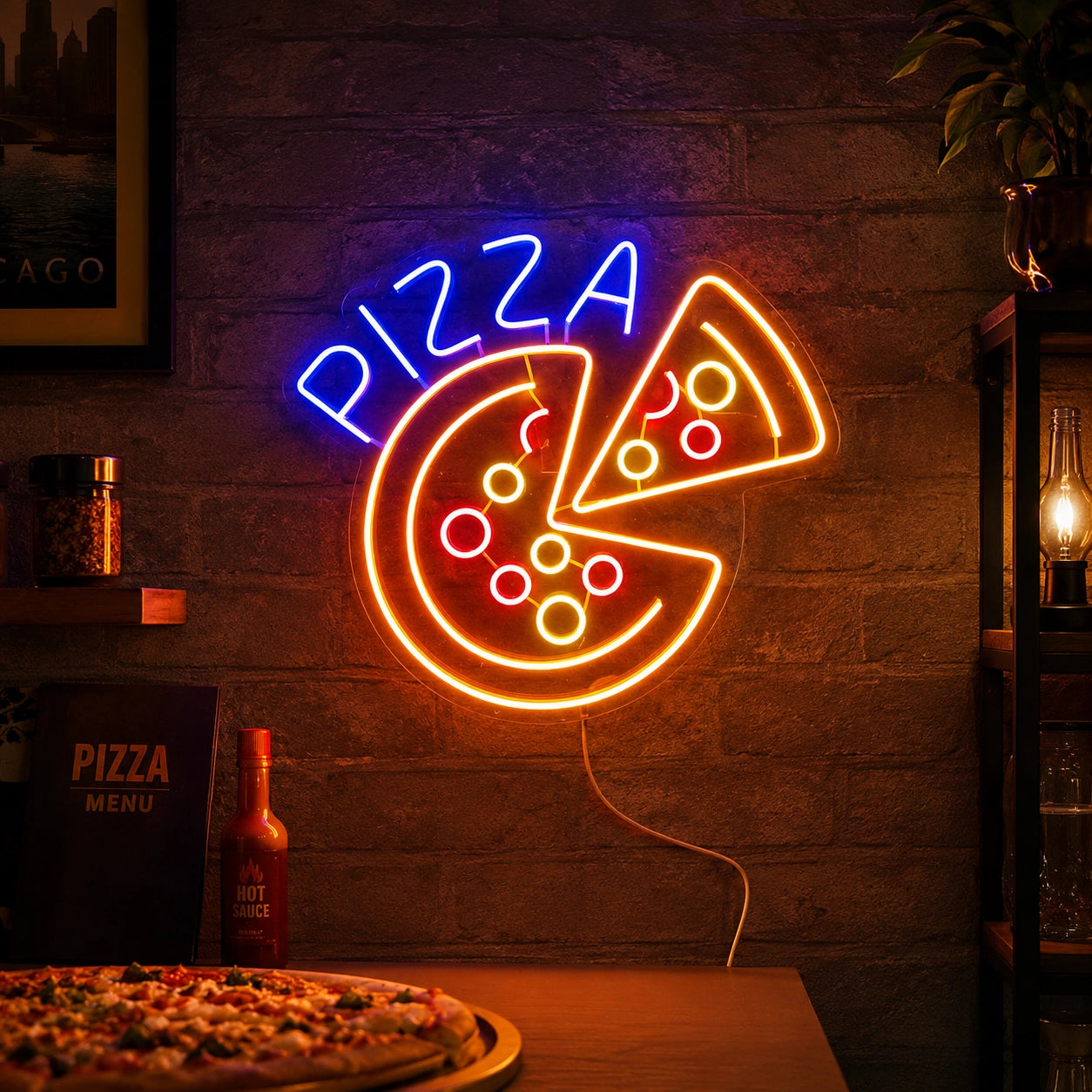 Pizza Circle Slice Neon Sign LED Neon Sign real lifestyle scene