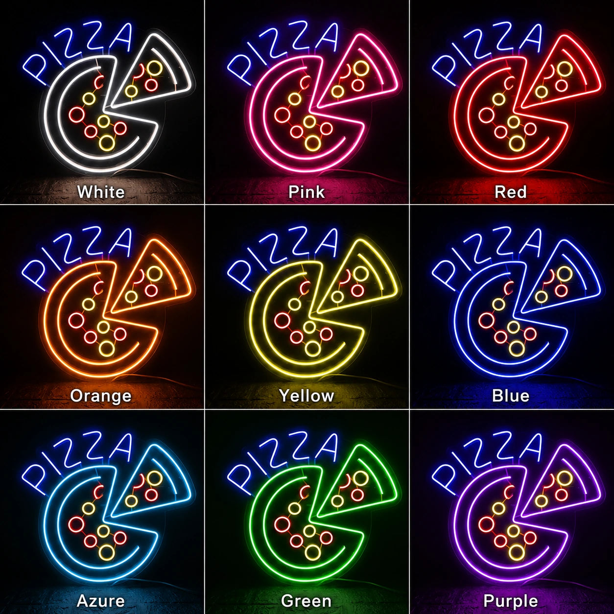 Pizza Circle Slice Neon Sign LED Neon Sign color grid