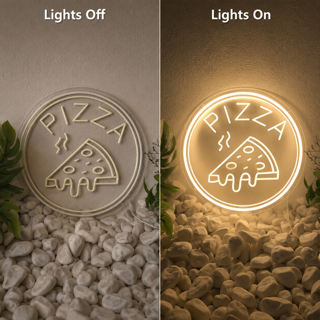 Pizza LED Neon Sign Living Room Decor - 06 Day Night Comparison