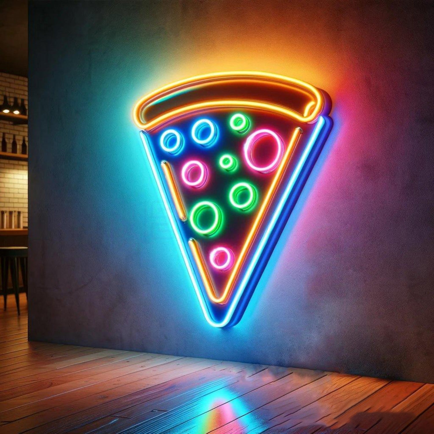 Pizza Led Neon Sign With Orange-Blue-Green-Pink Colors For Restaurant Wall Decor | Shineneon