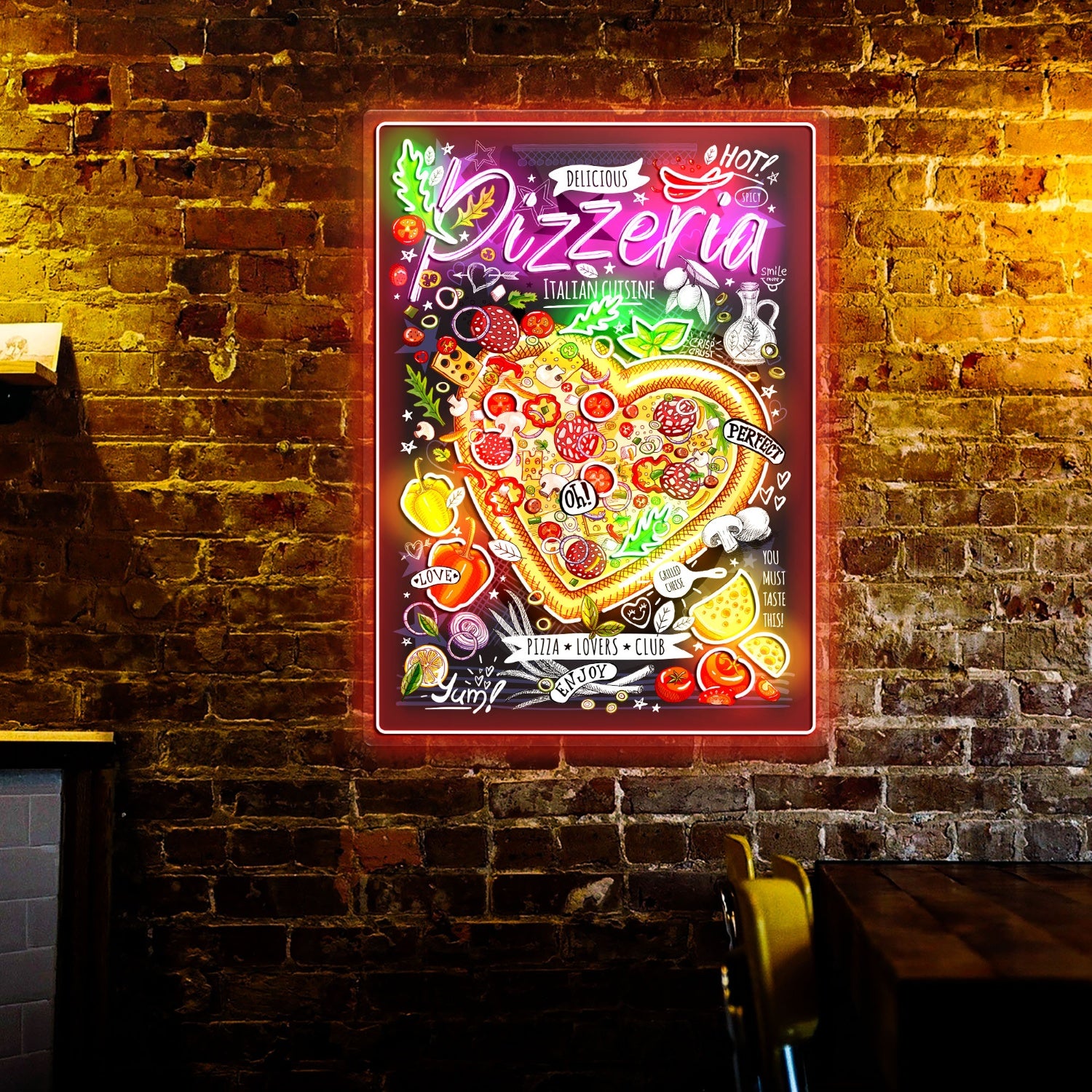 Pizza Poster Italian Cuisine Menu Acrylic Led Sign | Shineneon