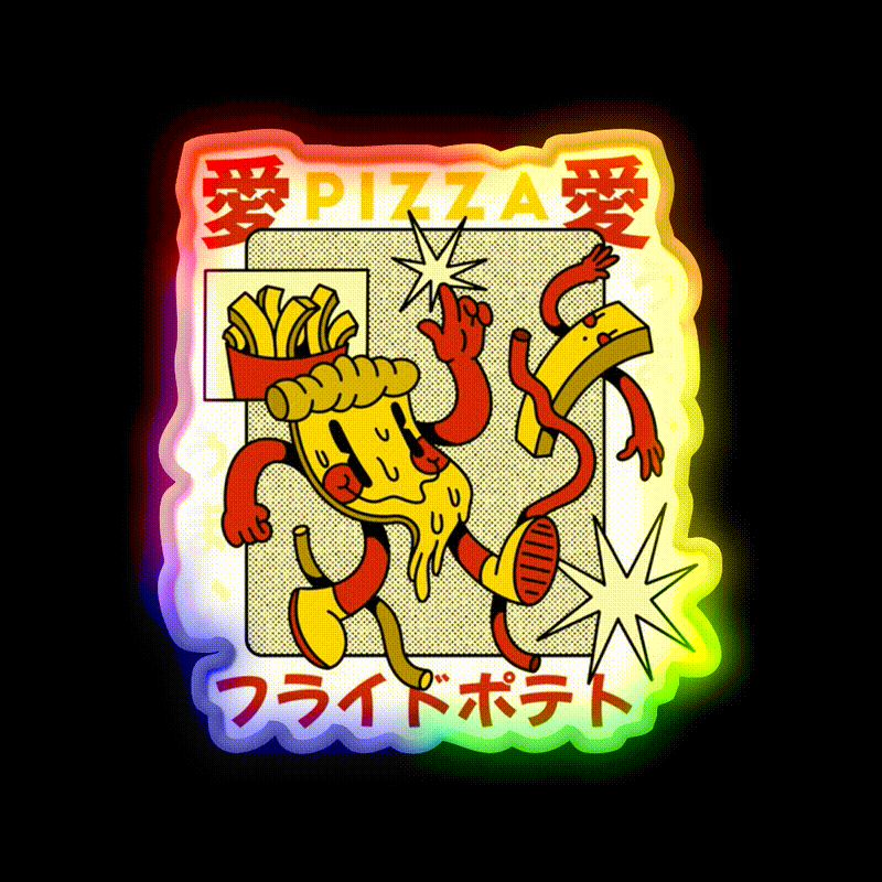 Pizza Retro Cartoon Fast Food Led Neon Sign For Burger Place Rgb Color - LED neon sign close-up detail