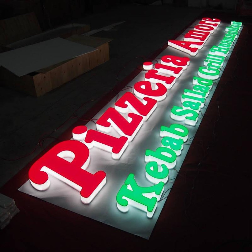 Pizzeria Amore Kebab Sallad Grill 3D Front And Back Lit Letters Metal Led Sign