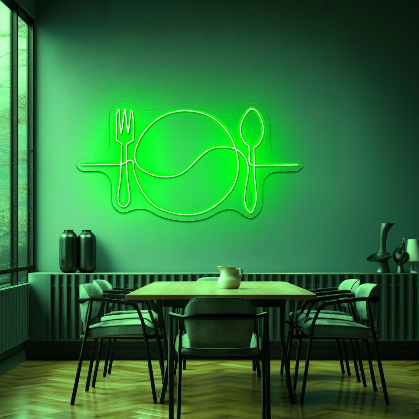 Plate Line Art Neon Signs For Kitchen